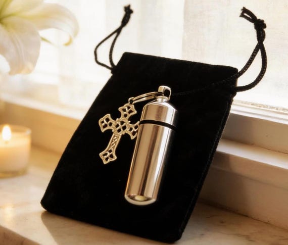 Silver Filigree Cross CREMATION URN, Memorial Keepsake, Child Loss, Custom Engraving Available!
