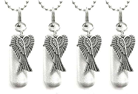 Set of 4 Brushed Silver Angel Wing Cremation Urns, Keepsake Jewelry, Ashes Pendant Locket, Memorial Jewelry, Remembrance Gift, Personalized