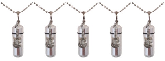 Set of 5 CREMATION URN Necklaces with Silver Electric Guitar, Mourning Jewelry, Memorial Jewelry, Ashes Necklace, Urn Necklace, Personalized