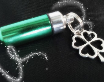 Emerald/Silver 2-Tone CREMATION URN NECKLACE with 4-Leaf Clover - Memorial Keepsake, Ashes Jewelry, Pet Urn, Child Urn, Personalized Urn