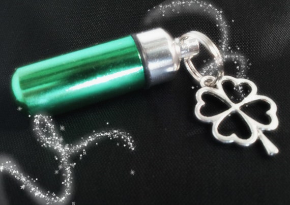 Emerald/Silver 2-Tone CREMATION URN NECKLACE with 4-Leaf Clover - Memorial Keepsake, Ashes Jewelry, Pet Urn, Child Urn, Personalized Urn