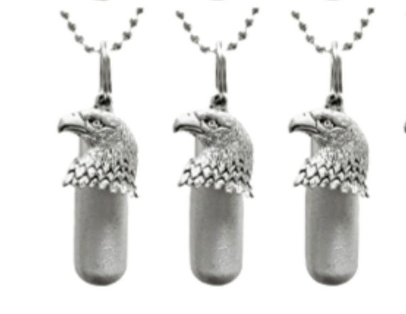 Set of THREE Brushed Silver Bald Eagle ANOINTING OIL Holder with 3 Velvet Pouches, 3 Steel Ball-Chain Necklaces, Prayers, Healing, Blessings