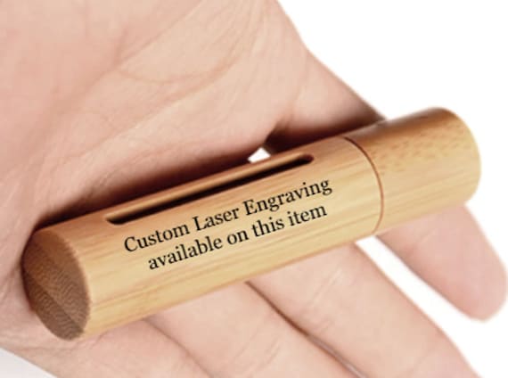 New Natural Sandalwood Anointing Oil Holder w/Roller Bottle & Side Window - CUSTOM ENGRAVED - Fits Pocket or Purse, TSA Compliant