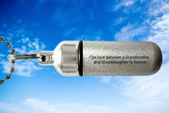 Engraved  "The love between a Grandmother and Granddaughter is forever" Brushed Silver CREMATION URN Necklace  w/Velvet Pouch and Fill Kit