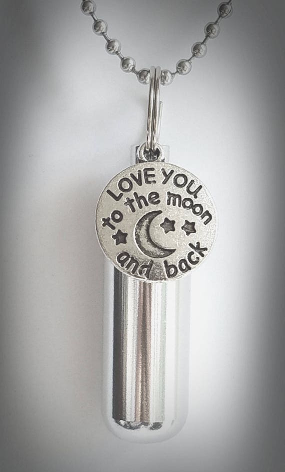 CREMATION URN NECKLACE with "Love you to the moon  back" Mourning Jewelry, Ashes Necklace, Child Urn, Pet Urn - with Velvet Pouch & Fill Kit
