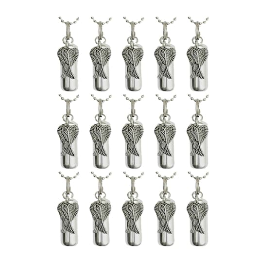 Large Set of 15 Crossed Angel Wings Cremation Urn Necklaces on Steel Ball Chains. Memorial Jewelry, Urn For Human Ashes, Mourning Necklace