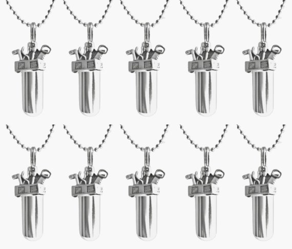 Set of Ten CREMATION TOOLBOX Urn Necklaces for Contractor/Mechanic/Handyman (with 10 Tool Box Charms) Memorial Jewelry, Urn For Human Ashes