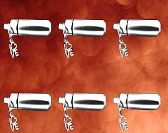 SIX Silver CREMATION URN Keepsakes with Love Charm - Memorial Jewelry, Custom Engraving Available!