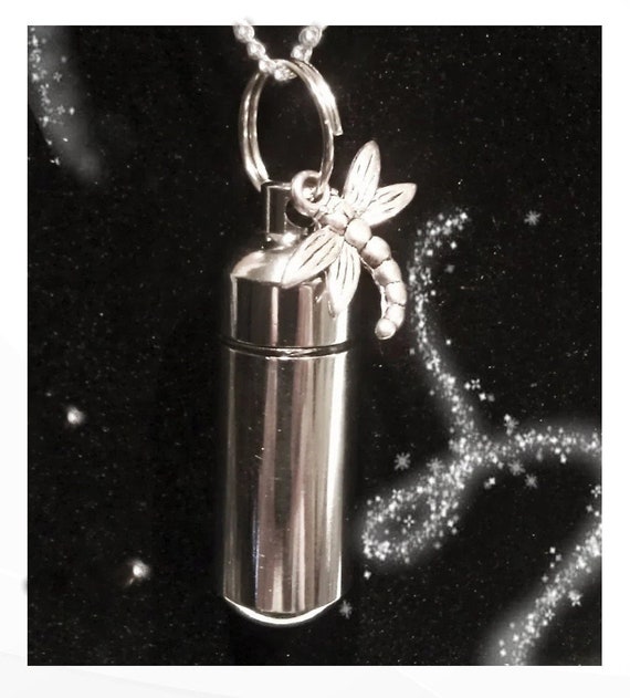 Silver Dragonfly Cremation Urn on Curb Chain Necklace with Velvet Pouch - Urn Jewelry, Mourning Urn, Urn For Human Ashes, Pet Urn