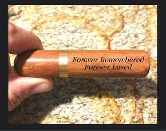 Laser Engraved "Forever Remembered Forever Loved" Rosewood Cremation Urn / Scattering Tube, Fits in Pocket/Purse, TSA Compliant, Very Secure