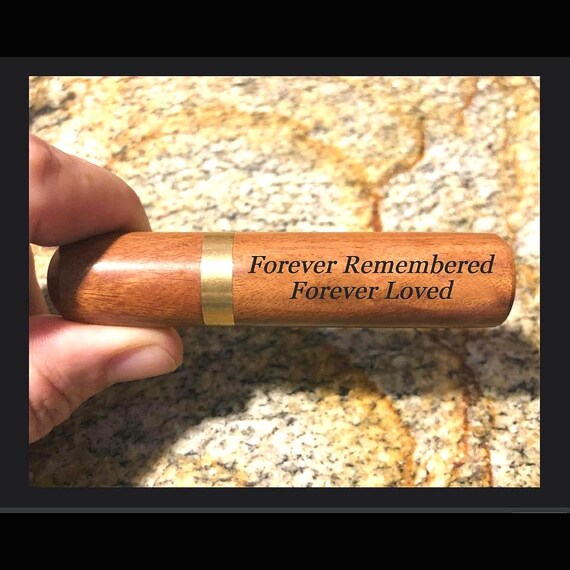 Laser Engraved "Forever Remembered Forever Loved" Rosewood Cremation Urn / Scattering Tube, Fits in Pocket/Purse, TSA Compliant, Very Secure