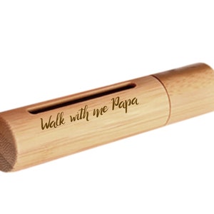 New ENGRAVED &quot;Walk with me Papa&quot; Sandalwood Cremation Urn / Scattering Tube with Window - Fits Pocket or Purse, TSA Compliant