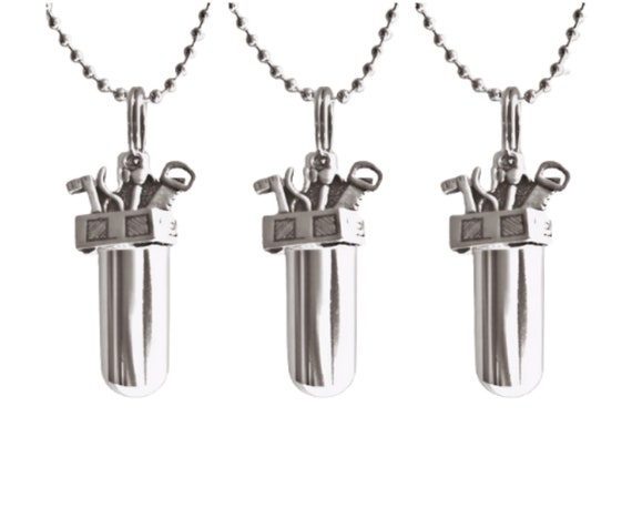 Set of Three CREMATION TOOLBOX Urn Necklaces for Contractor/Mechanic/Handyman (with 3 Tool Box Charms) Memorial Jewelry, Urn For Human Ashes