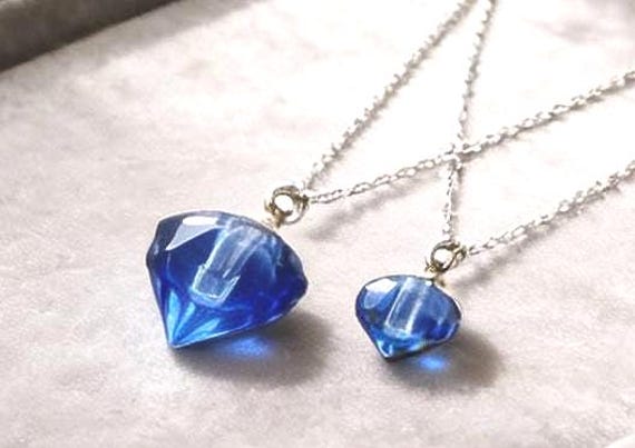 Mother & Daughter Blue Crystal Cremation Urn Necklaces, Set of Two