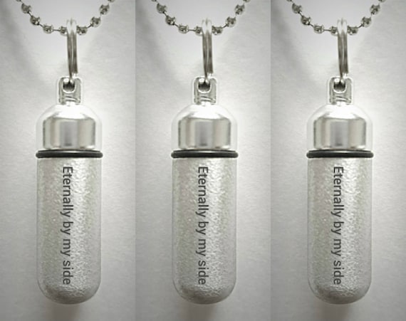 Set of Three ENGRAVED Brushed Silver CREMATION URN Necklaces "Eternally by my side" - Mourning Jewelry, Ashes Necklace, Urn Keepsake