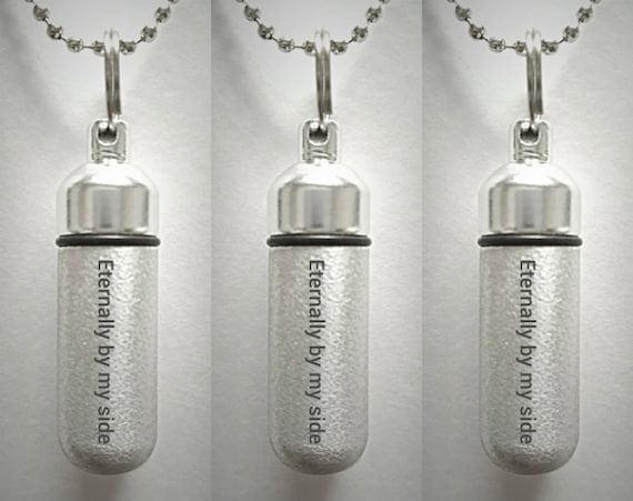 Set of Three ENGRAVED Brushed Silver CREMATION URN Necklaces "Eternally by my side" - Mourning Jewelry, Ashes Necklace, Urn Keepsake