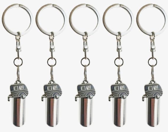 Set Of FIVE Silver Camper/RV/Trailer Cremation Urns on Swivel Stainless Steel Keychains - Memorial Jewelry, Ashes Keepsake, Pet Urn