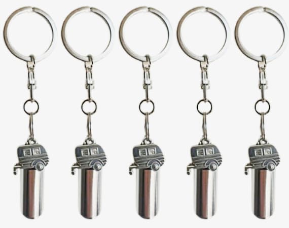 Set Of FIVE Silver Camper/RV/Trailer Cremation Urns on Swivel Stainless Steel Keychains - Memorial Jewelry, Ashes Keepsake, Pet Urn