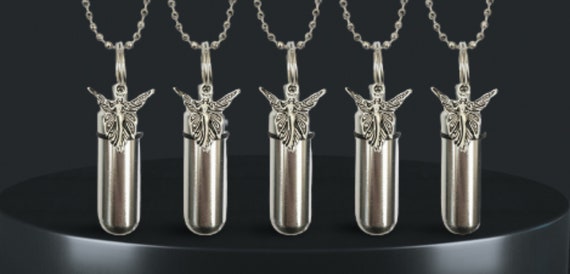 Set of FIVE Silver CREMATION URN Necklaces with Silver Fairy Angels - Memorial Jewelry, Urn For Human Ashes, Urn Jewelry, Angel Urn, Pet Urn