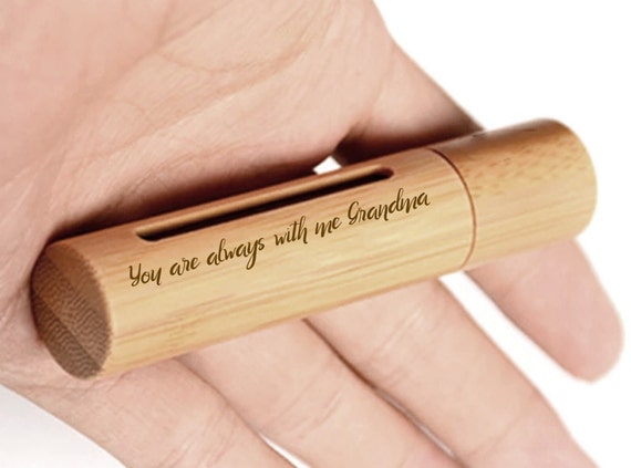 New ENGRAVED "You are always with me Grandma" Sandalwood Cremation Urn / Scattering Tube with Window - Fits Pocket or Purse, TSA Compliant