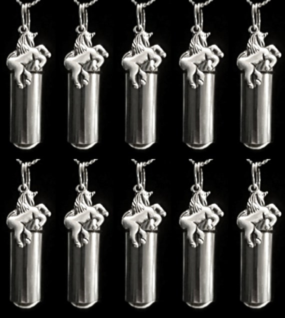 TEN Silver CREMATION URN Necklaces with Unicorn - Urn Jewelry, Ashes Keepsake, Loss of Loved One, Urn For Human Ashes, Personalized Urn