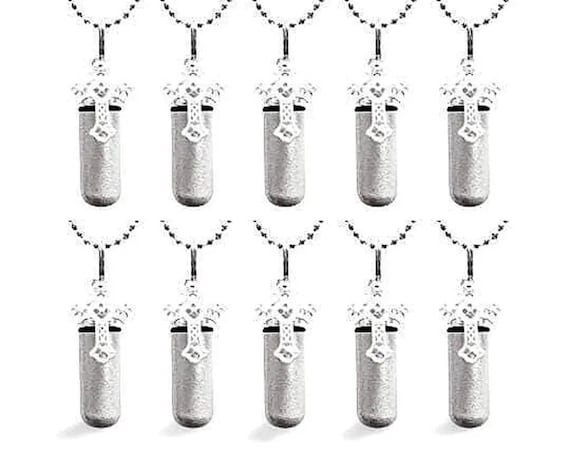 Set of TEN Brushed Silver Filigree Cross Cremation Necklaces -  Memorial Jewelry, Personalized Urn