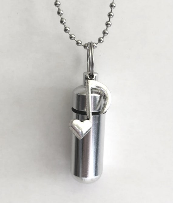 Musical Silver Heart CREMATION URN Keepsake/Necklace  on 24" Ball-Chain with Velvet Pouch & Fill Kit