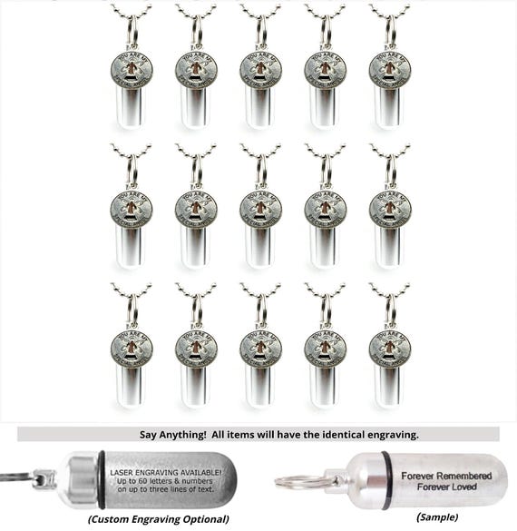 Set of 15 "You Are My Special Angel" Cremation Urns on 24" Ball Chain Necklaces, Ashes Urn Jewelry, For Human Ashes, Pet Ashes, Personalized