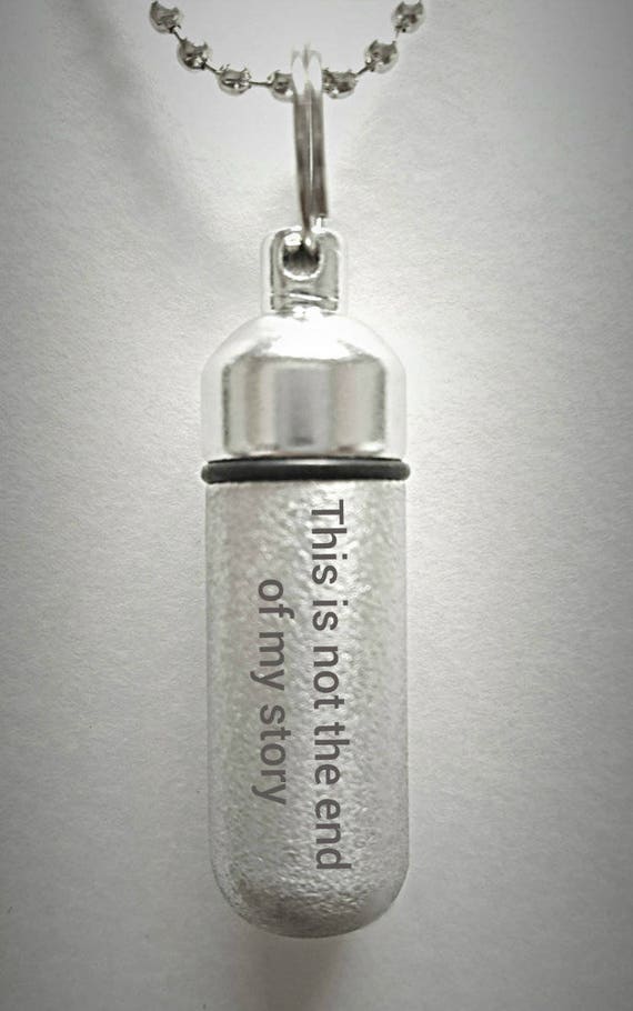 Engraved  "This is not the end of my story"  Brushed Silver CREMATION URN Necklace with Velvet Pouch and Fill Kit