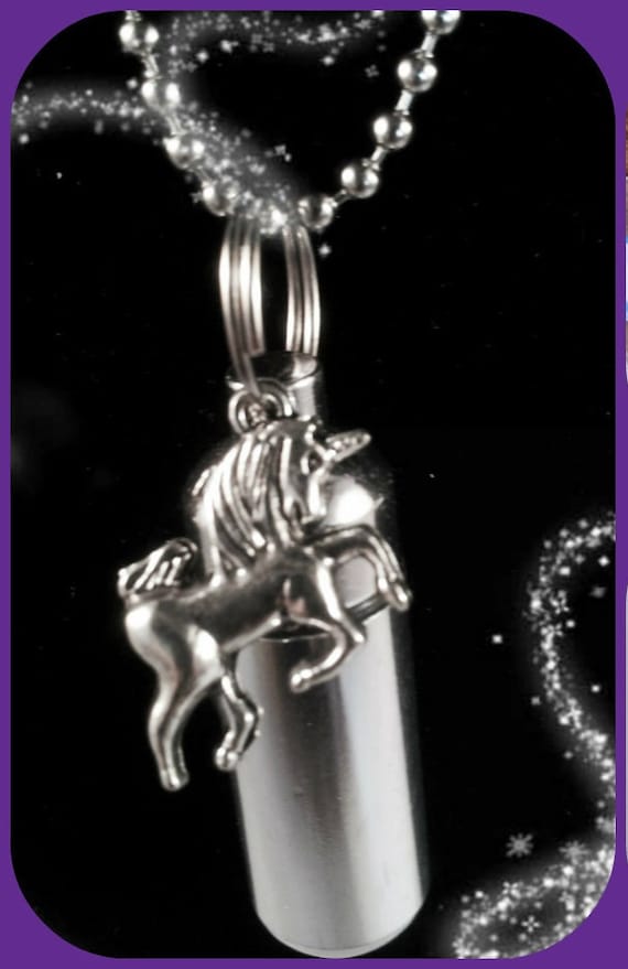 CREMATION URN on 24" Steel Ball-Chain Necklace with UNICORN - Mourning Jewelry, Ashes Keepsake, Child Urn, Loss of Loved One, Personalized