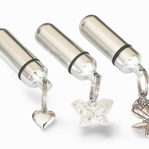 Set Of Three Polished Silver Cremation Urn Keepsakes Rose/Heart/Butterfly - Memorial Jewelry, Ashes for Human Ashes, Urn Jewelry, Pet Urn