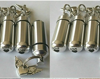 TEN Silver Winged Heart CREMATION URN Necklace with Engraved Hearts - Memorial Jewelry, Pet Urn, Child Urn
