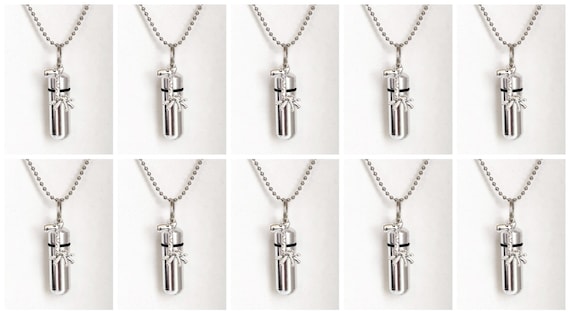 Lovely Set of 10 Polished Silver GIRAFFE CREMATION URN Keepsake Necklaces - with Ten Velvet Pouches, Ten Steel Ball Chains & Fill Kit