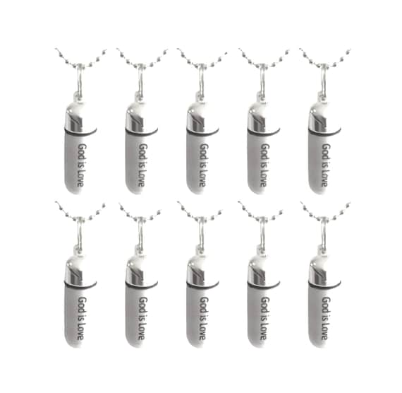Set of 10 Brushed Silver "God is Love" Anointing Oil Holders - Baptism, Communion