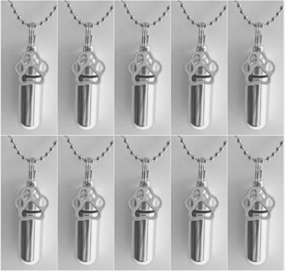 Set of TEN Pet Cremation Necklaces with Silver Dog/Cat Paws, Urn Necklace, Ashes Jewelry, Pet Memorial, Mourning Jewelry, Pet Ashes, Pet Urn