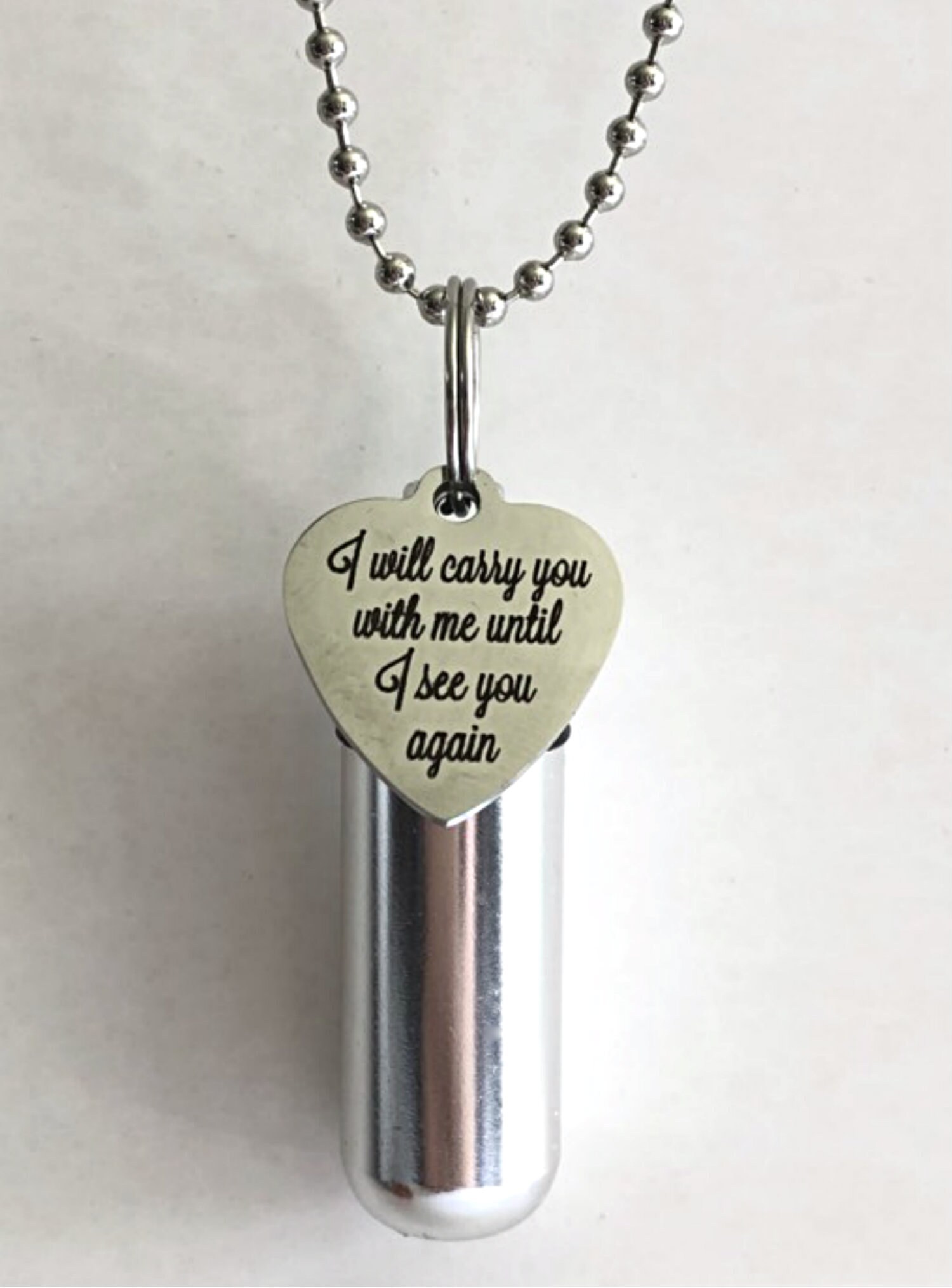 Personal CREMATION URN Necklace I WIll Carry You With Me Until I See