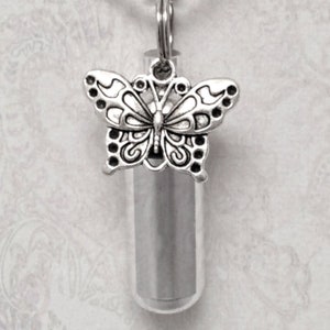Silver Cremation Urn Keepsake with BUTTERFLY - Mourning Jewelry, Ashes Urn, Child Urn, Baby Urn, Keepsake Urn, Personalized Urn