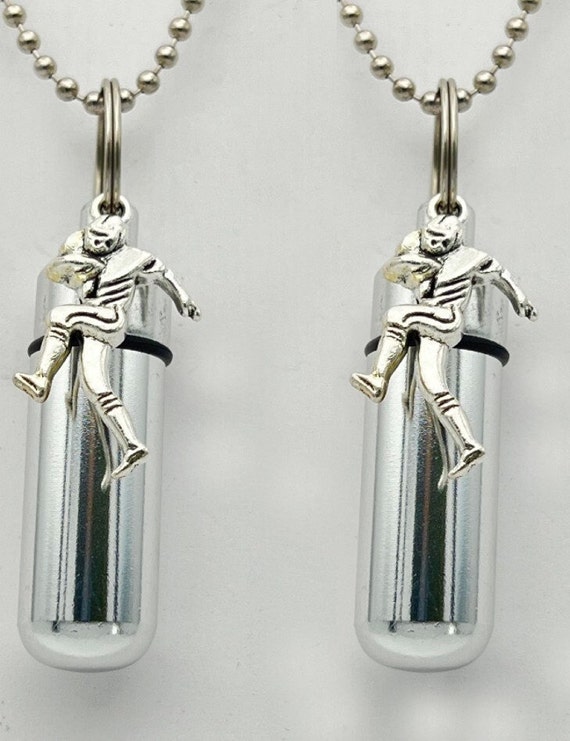 Set of TWO Football Player CREMATION URNS on 24" Steel Ball-Chain Necklaces with  two Velvet Pouches & Fill Kit. Urn for Men, Loss of Father