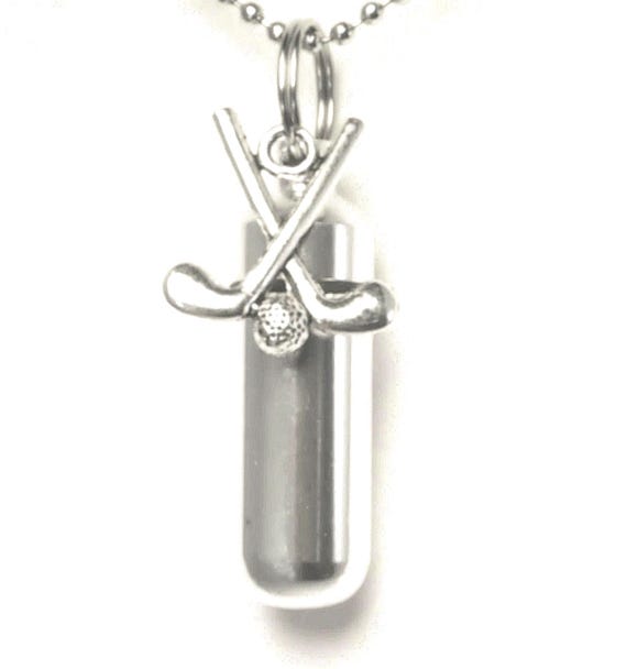 Silver Golf Clubs Cremation Urn Necklace – Memorial Keepsake, Can be Personalized