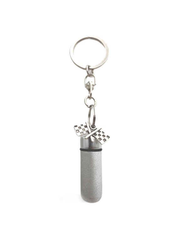 PERSONALIZED Brushed Silver  Racing Flag CREMATION URNS on Stainless Steel Swivel Keychains, Ashes Jewelry, Urn Keepsake, Pet Urn