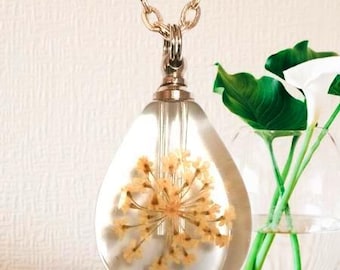 Crystal Teardrop Cremation Necklace, Golden Yellow Flowers, Each One is Unique!