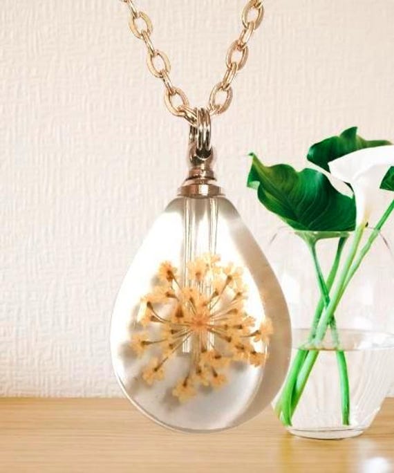 Crystal Teardrop Cremation Necklace, Golden Yellow Flowers, Each One is Unique!