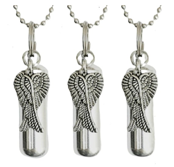 Set of Three Silver CREMATION URN Necklaces with Large Angel Wings - Memorial Jewelry, Ashes Necklace, Urn For Human Ashes, Pet Urn