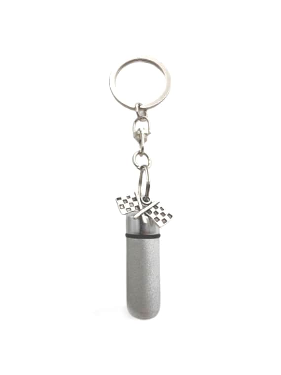 PERSONALIZED Brushed Silver  Racing Flag CREMATION URNS on Stainless Steel Swivel Keychains, Ashes Jewelry, Urn Keepsake, Loss of Loved One