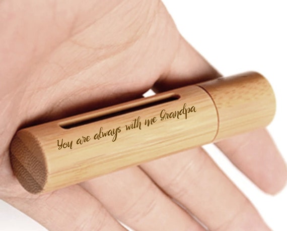 New ENGRAVED "You are always with me Grandpa" Sandalwood Cremation Urn / Scattering Tube with Window - Fits Pocket or Purse, TSA Compliant