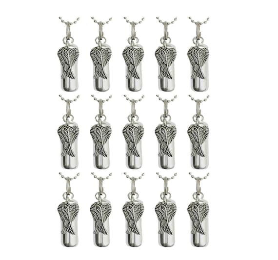 FIFTEEN Crossed Angel Wing Cremation Necklaces, Memorial Jewelry, TSA Approved for Travel