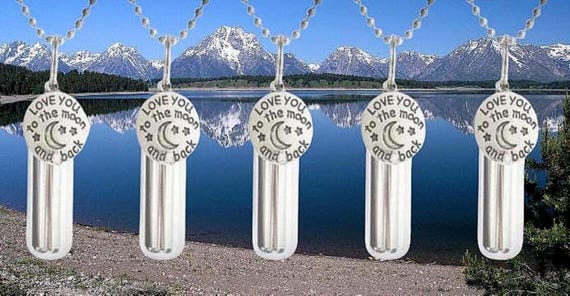 FIVE "I Love You To The Moon And Back" Cremation Urns on 24" Ball Chain Necklaces