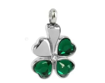 Emerald Clover Cremation Urn Necklace – Stainless Steel Ash Jewelry