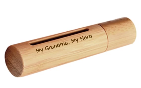 New ENGRAVED "My Grandma, My Hero"  Sandalwood Cremation Urn / Scattering Tube with Window - Fits Pocket or Purse, TSA Compliant