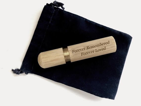 Engraved "Forever Remembered Forever Loved" Natural Sandalwood Cremation Urn / Scattering Tube, Fits in Pocket/Purse, Secure, TSA Compliant